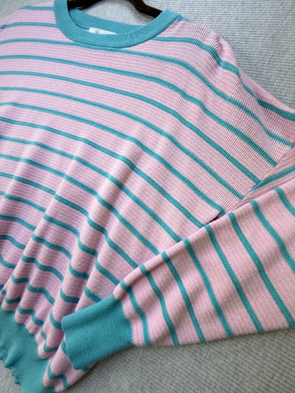 Liam & Co Pastel Pink Teal Striped Knit Sweater Crew Neck Womens S - Picture 4 of 4